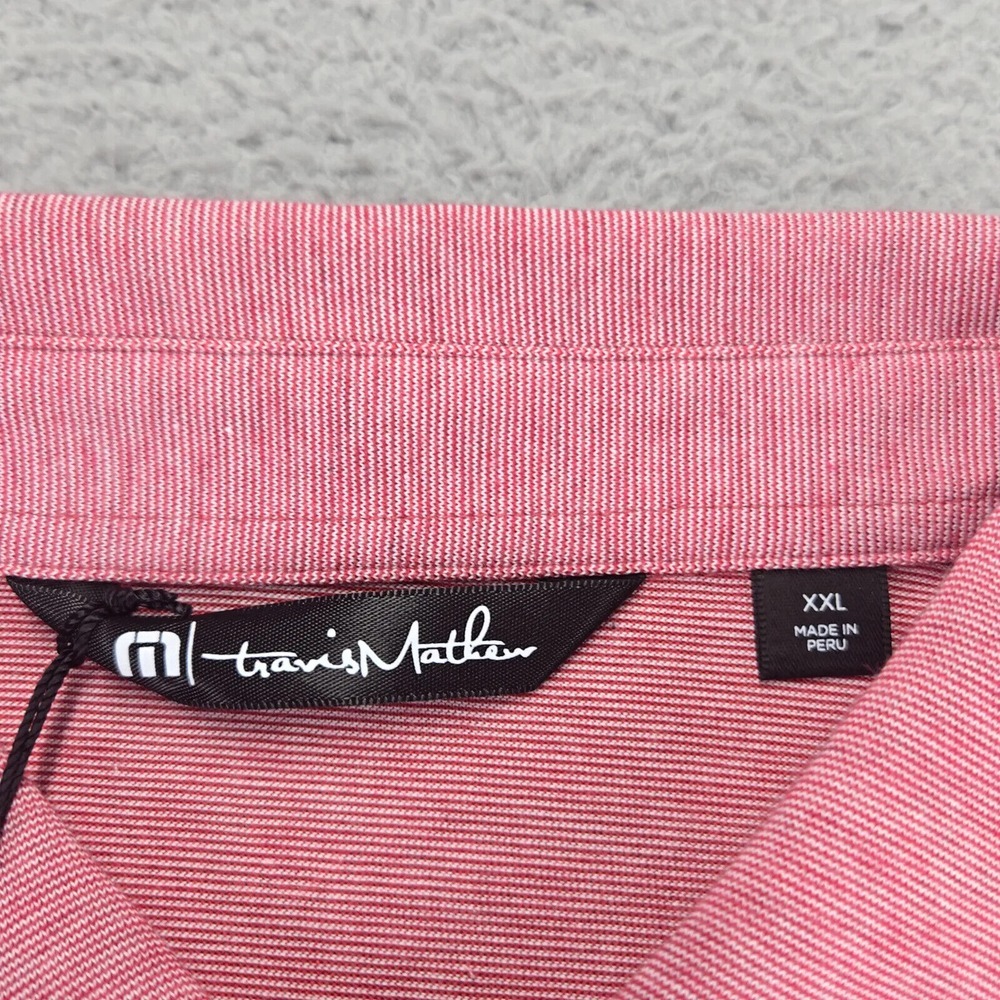 Travis Mathew Shirt Mens XXL Pink Heather Performance Golf‎ Polo Short Sleeve - Picture 6 of 15